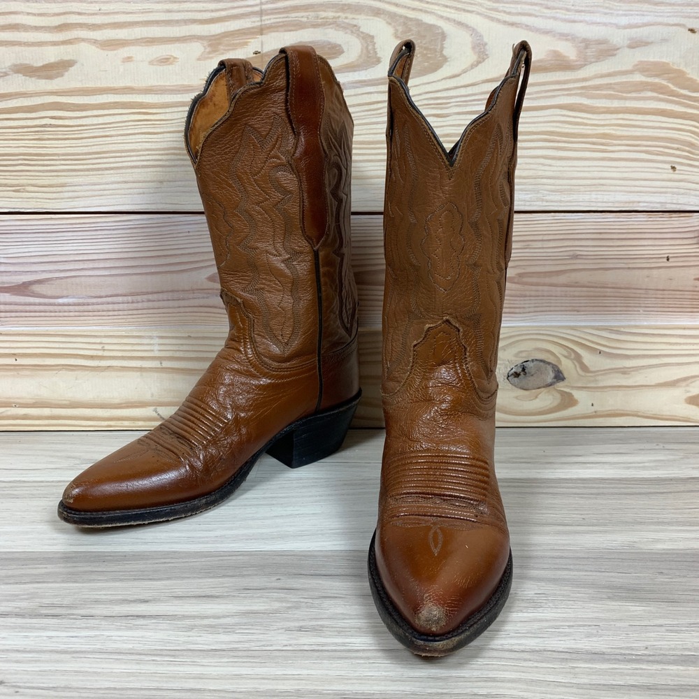 Lucchese 2000 Cowboy Boots Womens 5.5‎ B Tan Leather Western Pointed Toe T2552J4